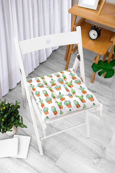 Realhomes Small Small Cactus Drawings Digital Printed Fluffy Chair Cushion
