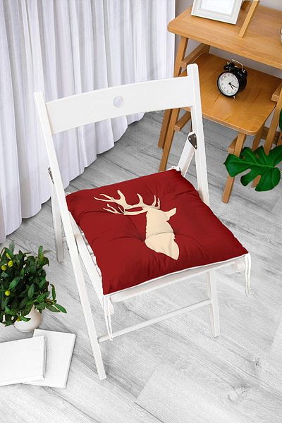 Realhomes Modern Fluffy Chair Cushion with Burgundy Floor Cream Deer Design