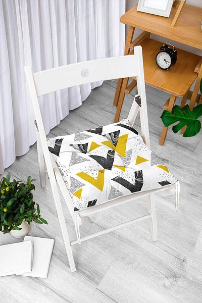 Realhomes Modern Fluffy Chair Cushion with Marble Detail and Black and White Geometric Motif