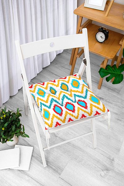 Realhomes Digital Printed Fluffy Chair Cushion with Colorful Geometric Drawing