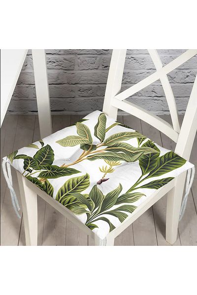 Realhomes Modern Fluffy Chair Cushion with Green Tropical Leaf Motif