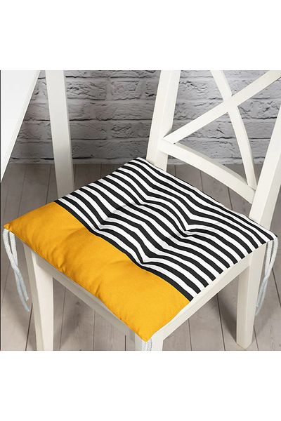 Realhomes Yellow Floor Black Striped Digital Printed Modern Pouf Chair Cushion