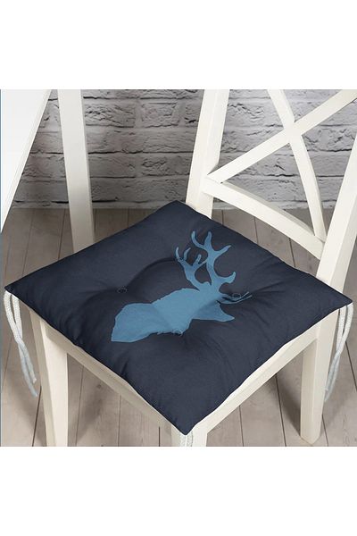 Realhomes Modern Fluffy Chair Cushion with Navy Blue Deer Design