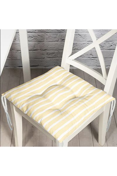 Realhomes Yellow and White Plain Striped Special Design Fluffy Chair Cushion