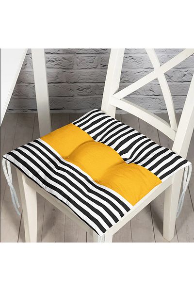 Realhomes Yellow Floor Black Striped Digital Printed Modern Pouf Chair Cushion