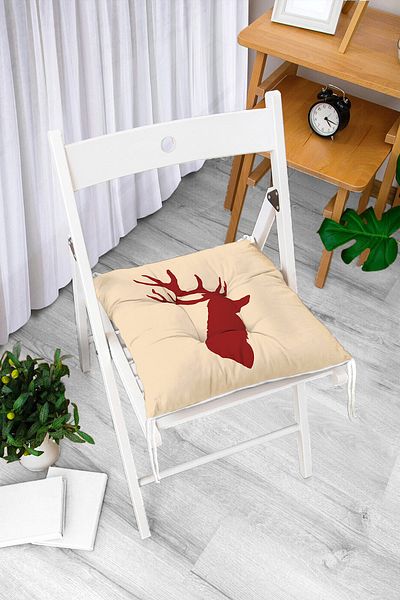 Realhomes Cream Floor Brown Deer Designed Modern Fluffy Chair Cushion