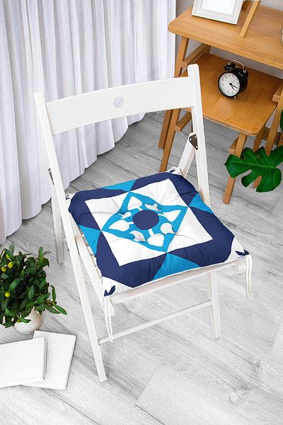 Realhomes Digital Printed Blue Tile Patterned Fluffy Chair Cushion
