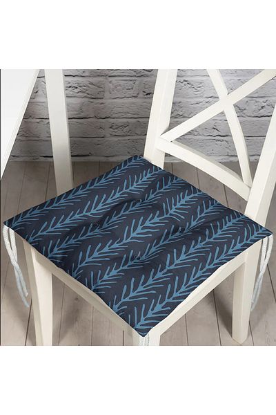 Realhomes Navy Blue Marbling Art Digital Printed Modern Pouf Chair Cushion