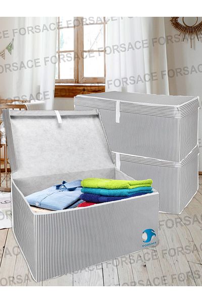 FORSACE Set of 3 Multi-Purpose Box Mega Plus Striped Gray-White