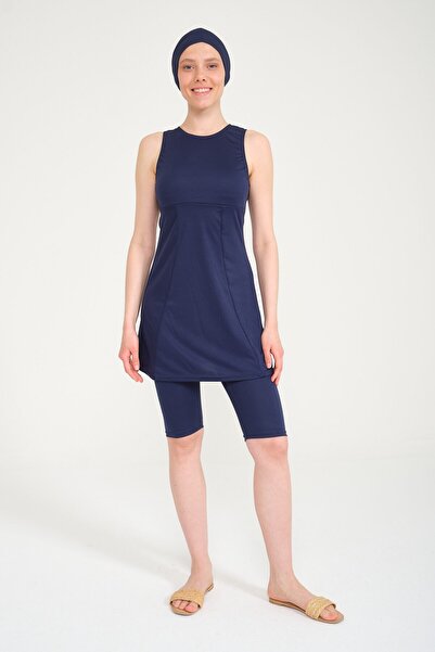 Swana Жіночий синій безрукавний купальник з лосинами та боне