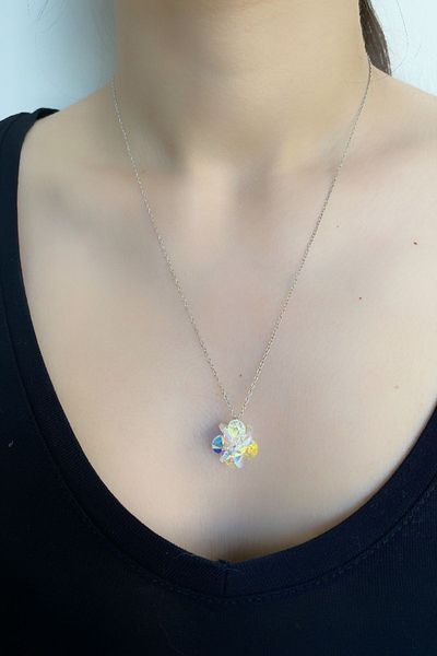 axexuar Hologram Colorful Zircon Stone White Pendant Chain Necklace