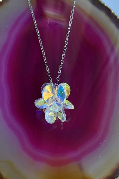 axexuar Hologram Colorful Zircon Stone White Pendant Chain Necklace