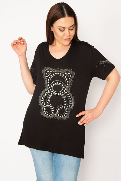 Şans Women's Plus Size Black Stone Detailed Blouse 65n32933
