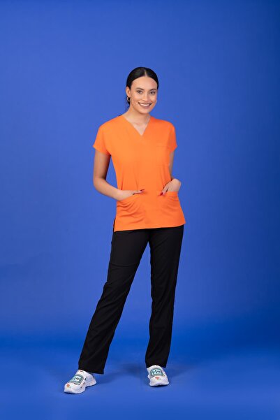 Genel Markalar Tek Üst Unisex Kalıp Üst Turuncu Likralı Hemşire / Doktor Form...