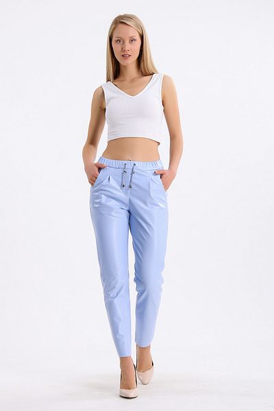 Leather Club Pantaloni din piele Sky Blue Comfort Fit