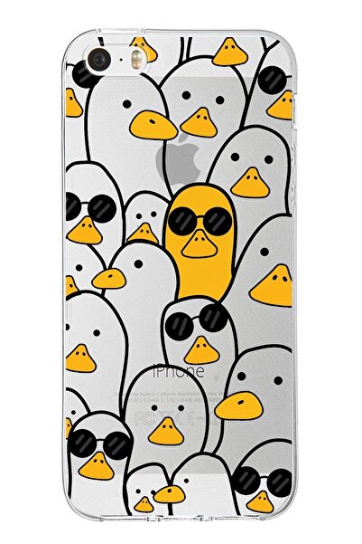 PrintiFy Iphone 5s Uyumlu Kapak Duck Tasarımlı Şeffaf Silikon Kılıf