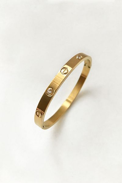 SilverStone Women's Gold Zircon Stone Model Steel Handcuff Bracelet