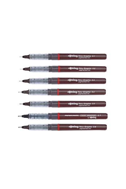 Rotring مجموعة أقلام رسم تيكي جرافيك الفنية باللون الأسود مكونة من 7 قطع لجميع الأحجام