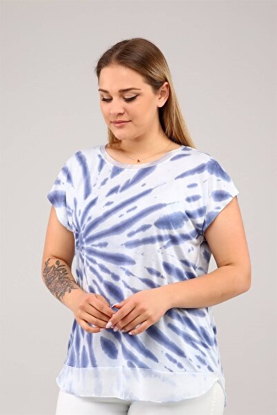 Seamoda Hem Chiffon Batik T-shirt Blue