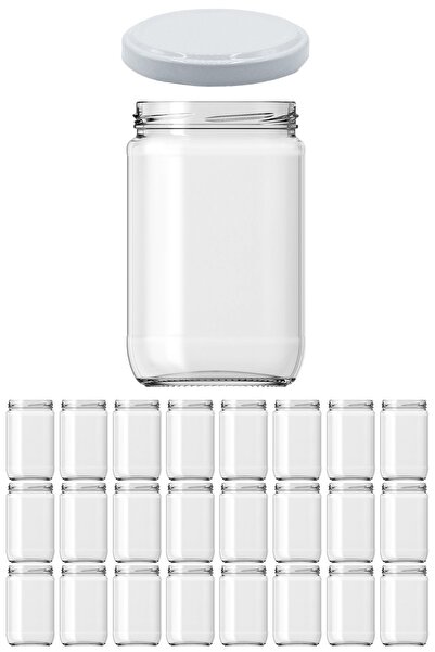 Afracam 660 ml Metal Beyaz Konserve Kapaklı 660 Cc Şeffaf Cam Kavanoz 24 Adet