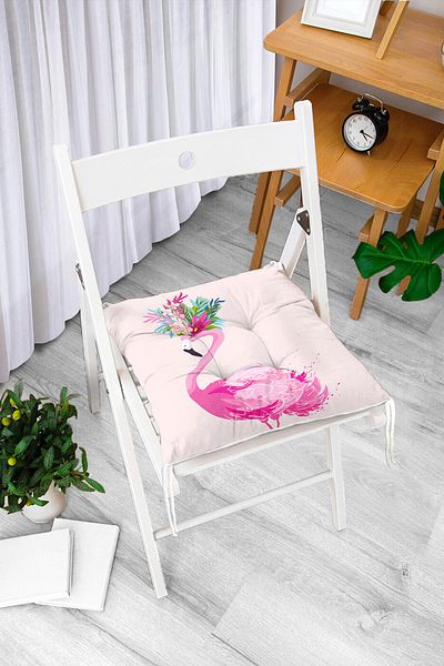 Realhomes Pink Flamingo Motif Digital Printed Fluffy Chair Cushion