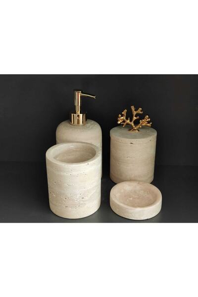 Polen Stone 1. Set de baie din piatră naturală Travertin de calitate - Set de 4