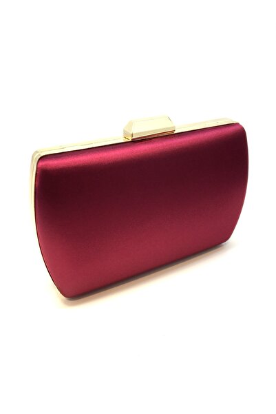 aysrbag Geantă de seară din satin burgundy pentru femei, cu curea cu lanț din...