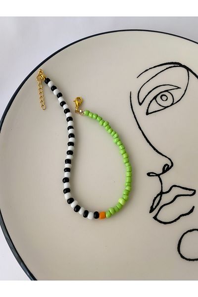 Lucky Designs Black White Green Bncuk - Anklet