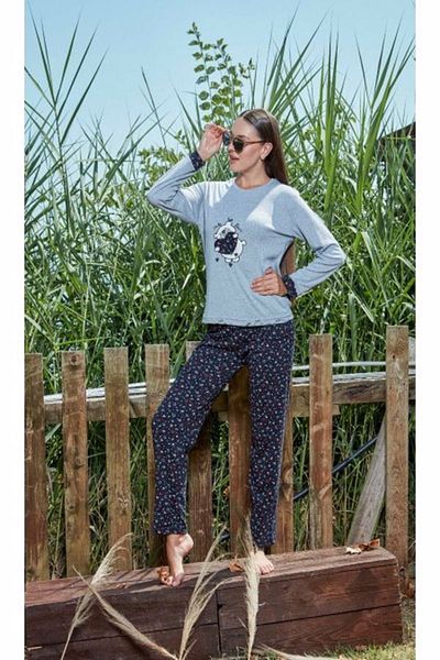 Glisa Women's Gray Long Sleeve Interlock Pajama Set