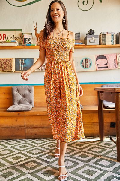 Olalook Damen Jumpsuit aus gewebter Viskose mit Gipeli-Riemen in Orange