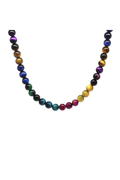 Tesbihane Globe Cut Chakra Tiger Eye Natural Stone Combination Women's Necklace