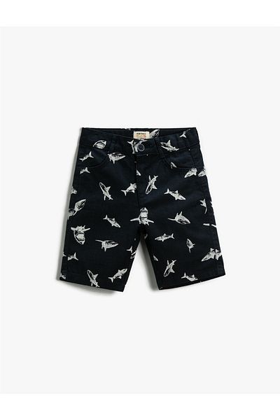 Koton Pantaloni scurți cu imprimeu Shark deasupra genunchilor din bumbac