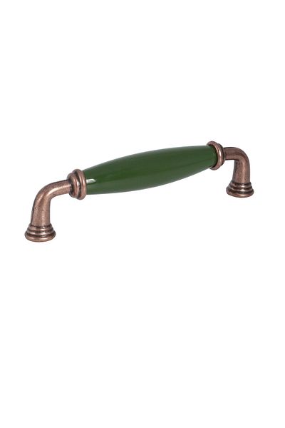 Porcellana Perla Porcelain Handle Cabinet Drawer Furniture Kitchen Handle Ruby 96mm(9.6CM)- Green-copper Metal Leg-stk1620