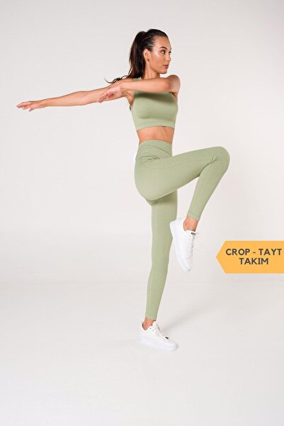 Formactive Toparlayıcı Dikişsiz Yüksek Bel Tayt-crop Top Fitilli Takım