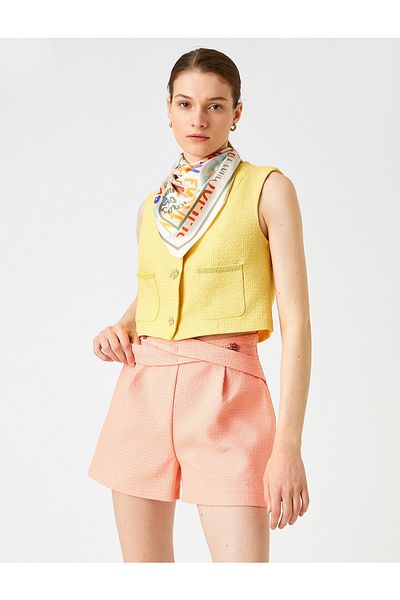 Koton Women's Mini Shorts Waist Detailed Pleated