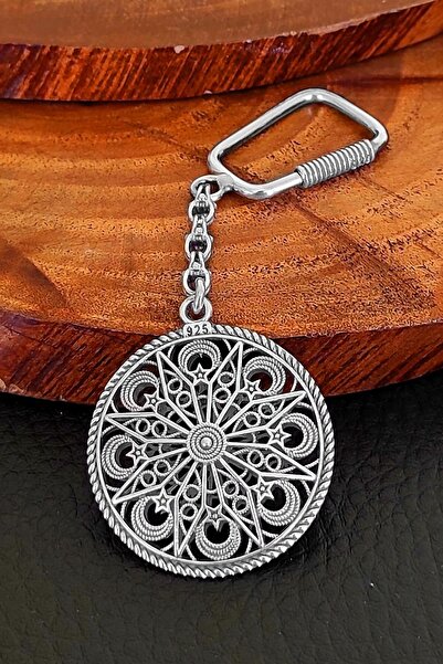 Aykat Ay Yıldız Işlemeli Oksitli Telkari Gümüş Anahtarlık Modeli 925 Ayar Ant-59