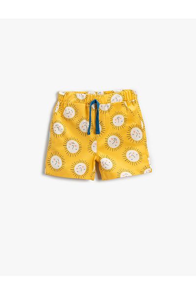 Koton Sun Printed Shorts Button Detailed Tie Waist Cotton