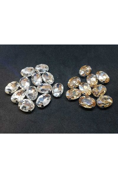 yiğit aksesuar 13x18 1.8 cm Cased Oval Glass Stone 20 Pieces White and Champagne