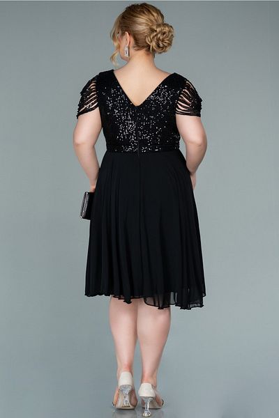 Abiyefon Black Sequin Short Chiffon Plus Size Evening Dress Abk1376