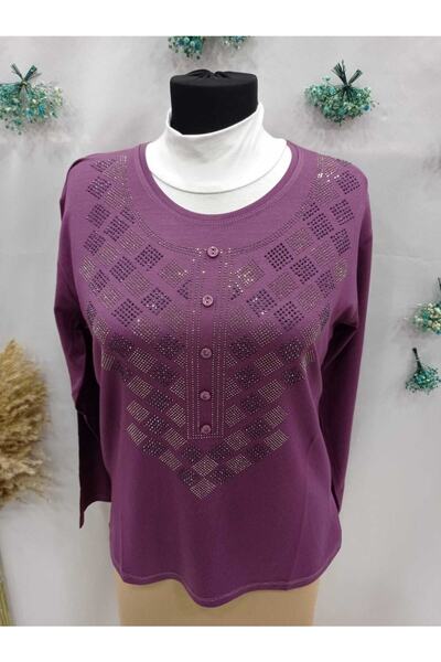 Sel Tekstil 2022 Model Round Collar Luxury Stoned Mother Combed Cotton Blouse