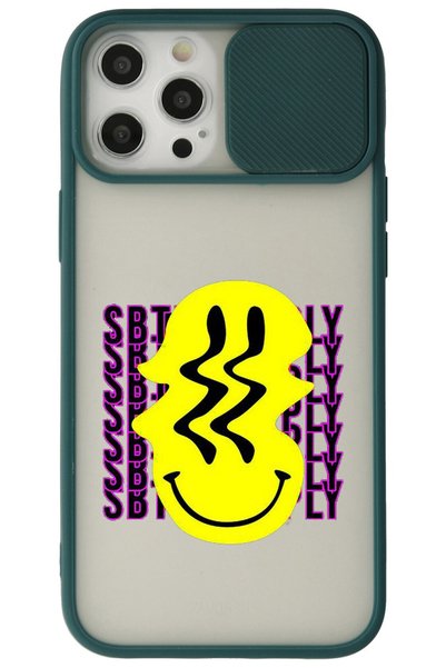 WANNA PROTECT iPhone 12 Pro Max Dark Green Camera Protected Sliding Smiley Pr...