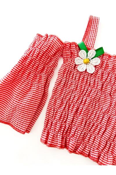 COLORED BABY Girl's Off-the-Shoulder Floral Detailed Gipe Blouse and Skirt Set