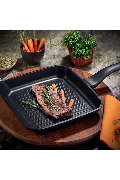 COOKCASE 26x26cm Square Cast Granite Grill Pan