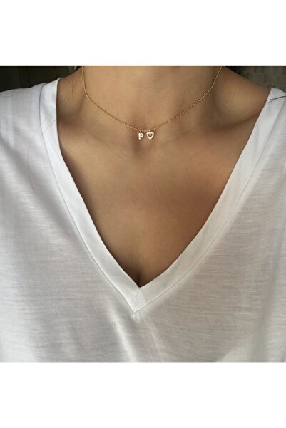 Vi store Kadın Taşlı P Harf Kalp Kolye