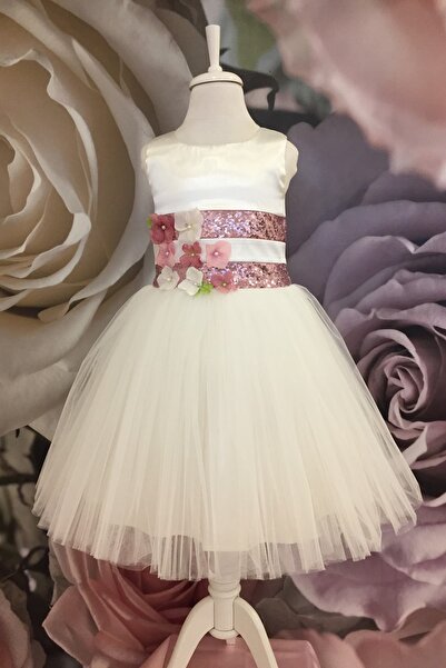 Dide Kids Dide Girl's Floral Sequined Ecru Evening Dress