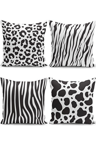 Realhomes طقم غطاء وسادة رمي حديث بنمط حمار وحشي على خلفية بيضاء