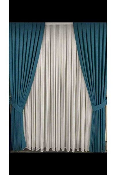 Evimi Giydir Mavi Pileli Dekoratif Hazır Fon Perdesi 80x260cm