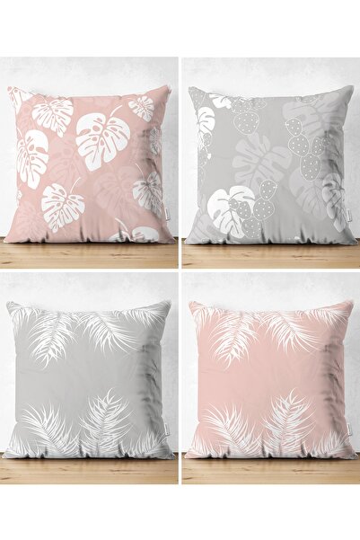 Realhomes 4'lü Çift Taraflı Renkli Zemin Üzerinde Yaprak Desenli Modern Süet ...