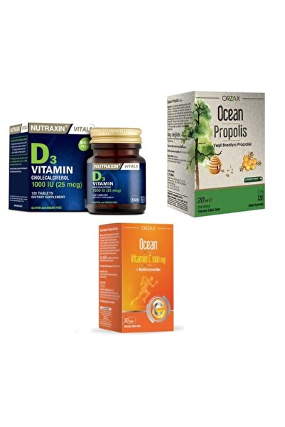 Ocean Ocean 1000 Mg C Vitamin 30 Tablet+ballı Propolis 20 Ml Sprey+nutraxin 1000 Iu D3 120 Tablet