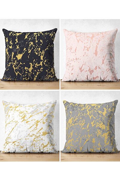 Realhomes 4'lü Çift Taraflı Renkli Zeminli Gold Detaylı Mermer Desenli Modern...